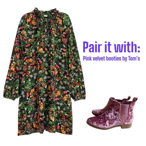 H&M | Black Floral Pattern Midi Dress | US Size 4 - Picture 2 of 10